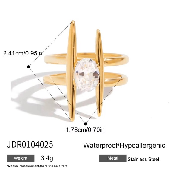 18K Gold Plated Adjustable Cubic Zirconia Ring - Picture 6 of 6